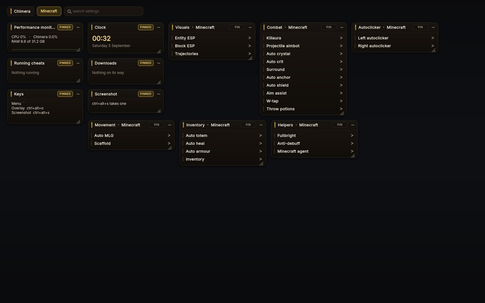 A cheat's overlay in game